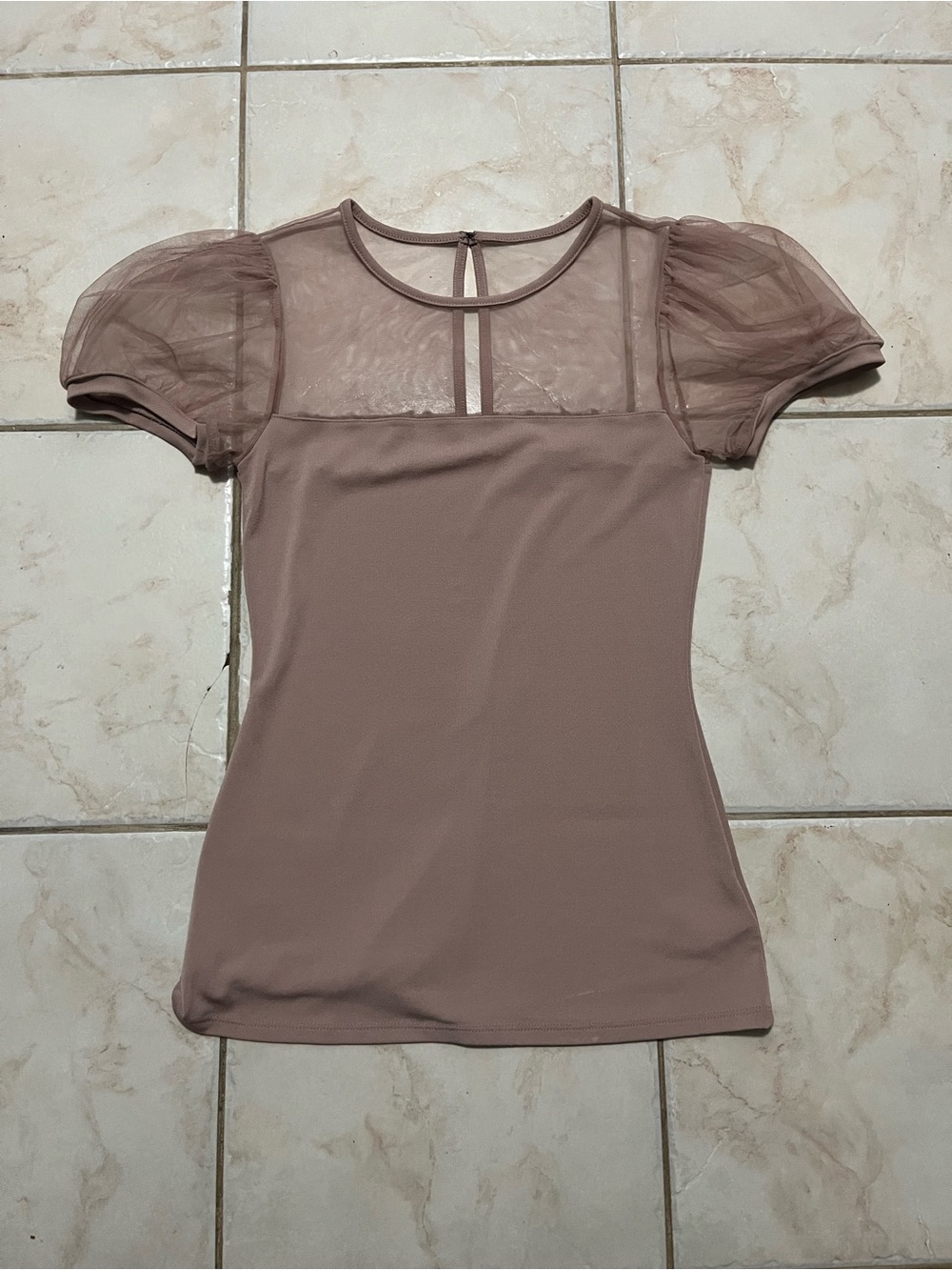 Express Blush Pink Mesh Puff Sleeve Top Women’s Small Sheer Yoke Career Blouse
